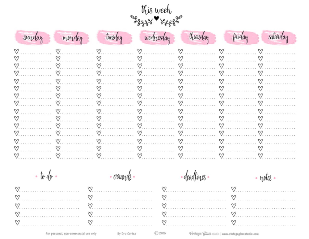 Pinwoof Blitzer On Planner | Weekly Planner Printable