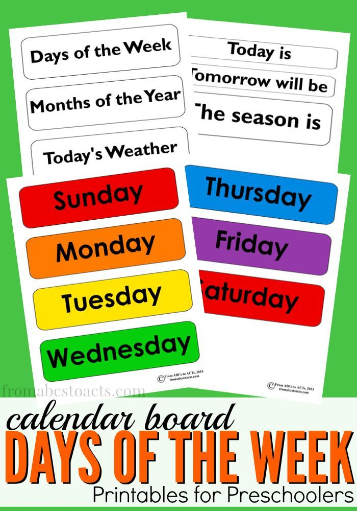 Preschool Calendar Board Days Of The Week Printables