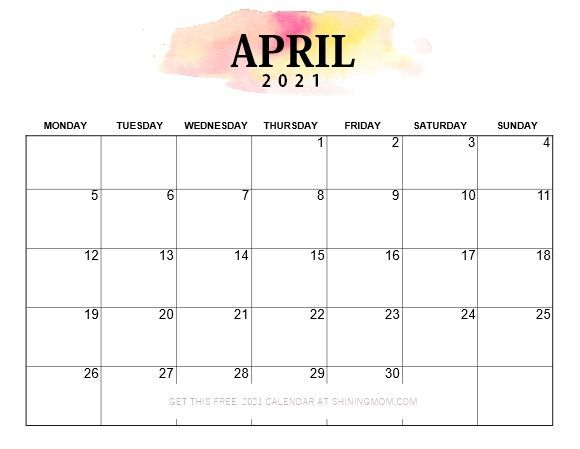 Pretty Printable 2021 Calendar, Monday Start! | 2021