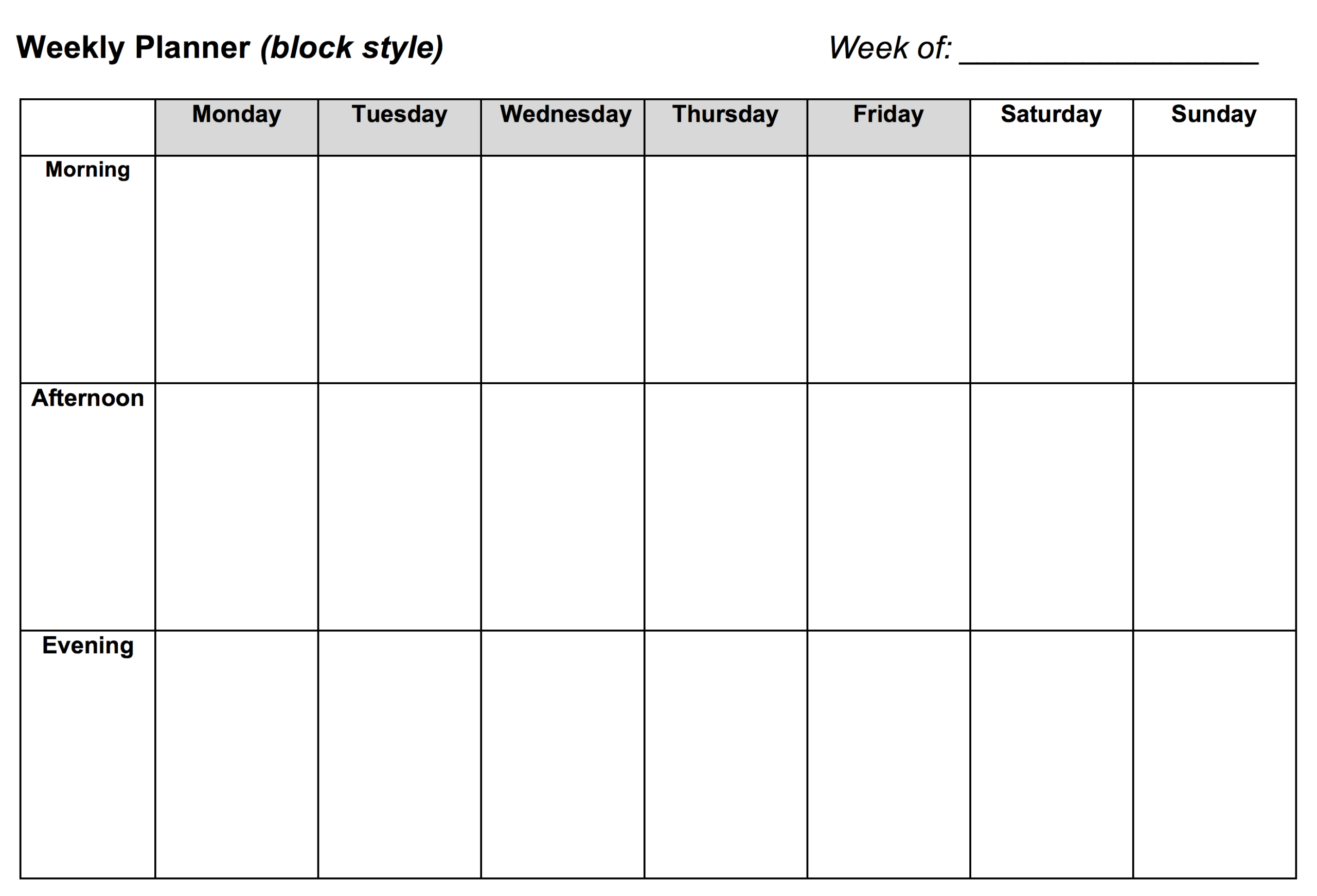 Weekly Monday To Sunday Month Calendar Printable