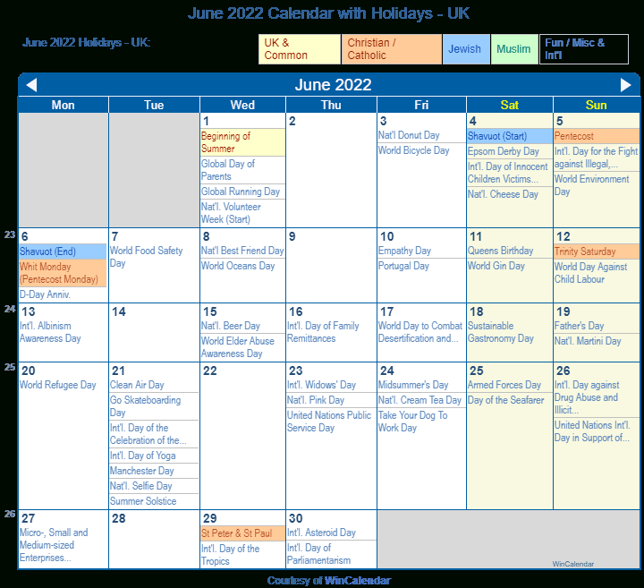 Print Friendly June 2022 Uk Calendar For Printing