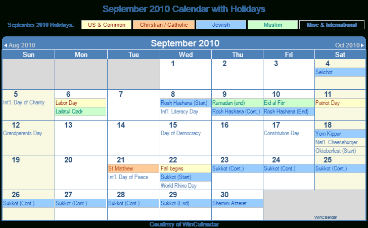 Print Friendly September 2010 Us Calendar For Printing