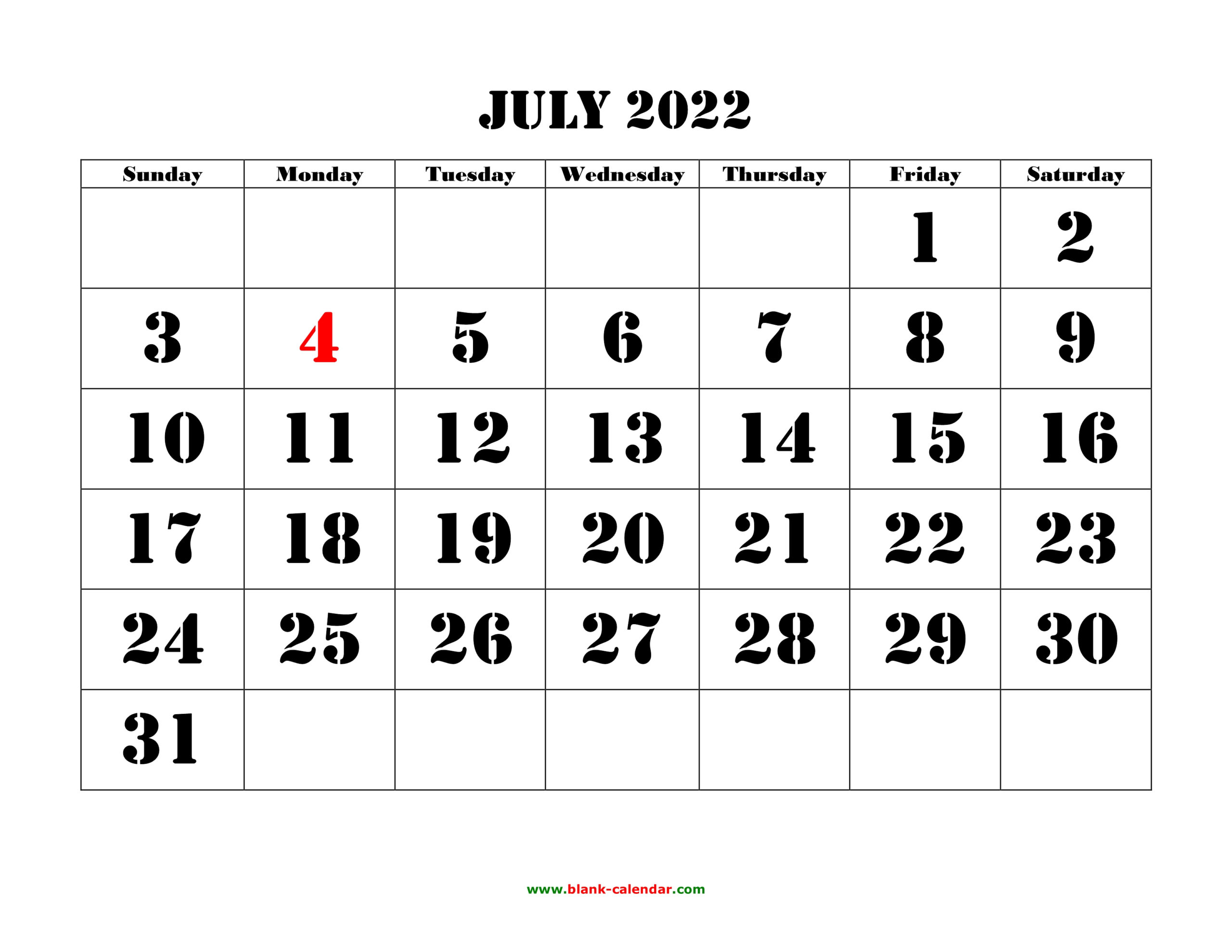 Print Monthly Calendar July 2022 | October 2022 Calendar