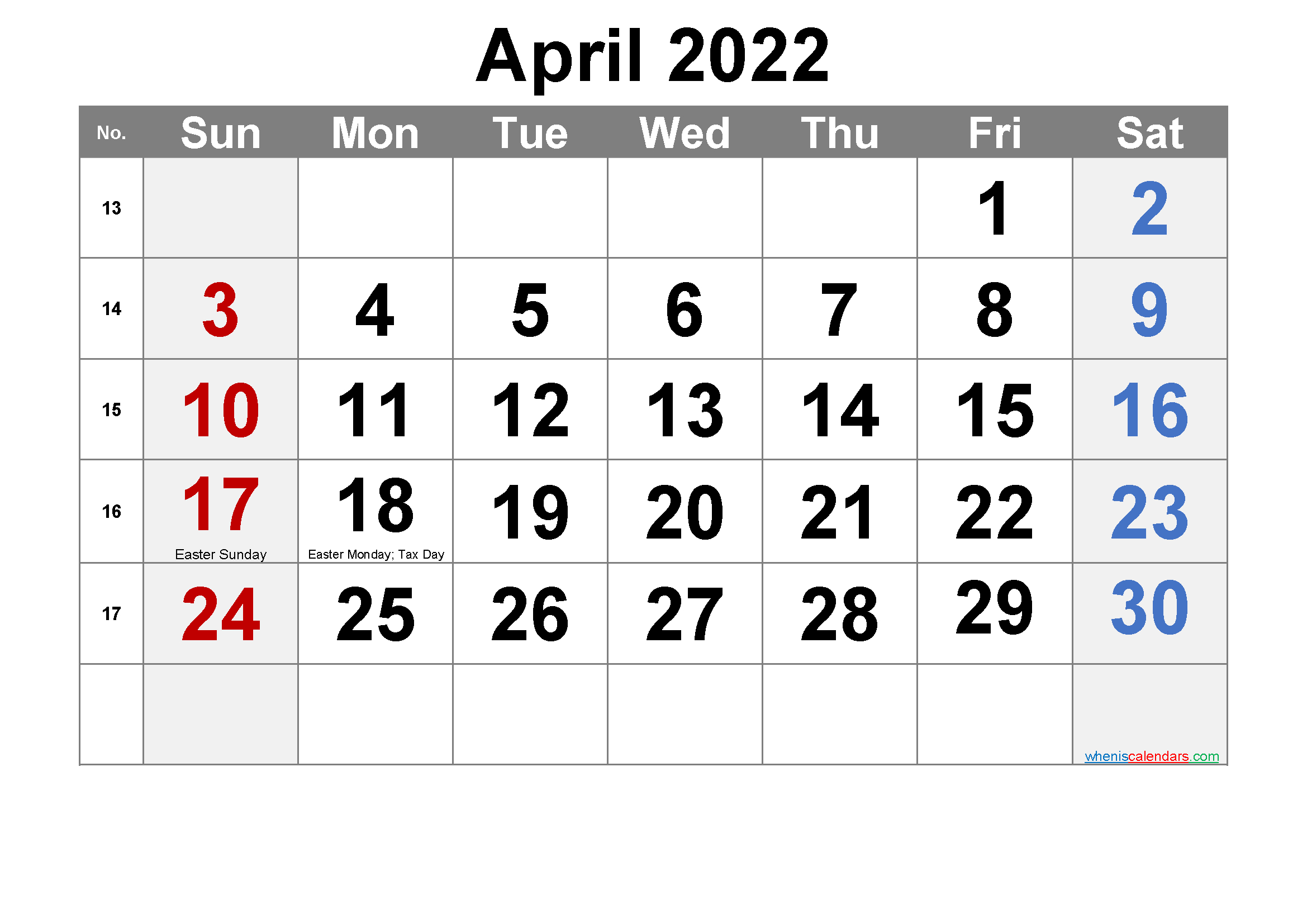 Printable April 2022 Calendar Word-Template No.ar22M16