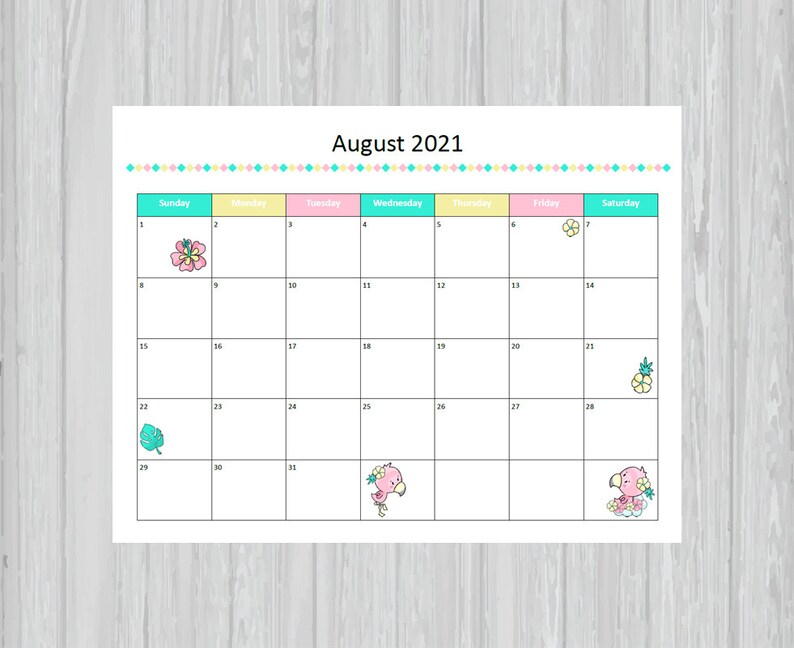 Printable August 2021 Calendar Seasonal Monthly Calendar