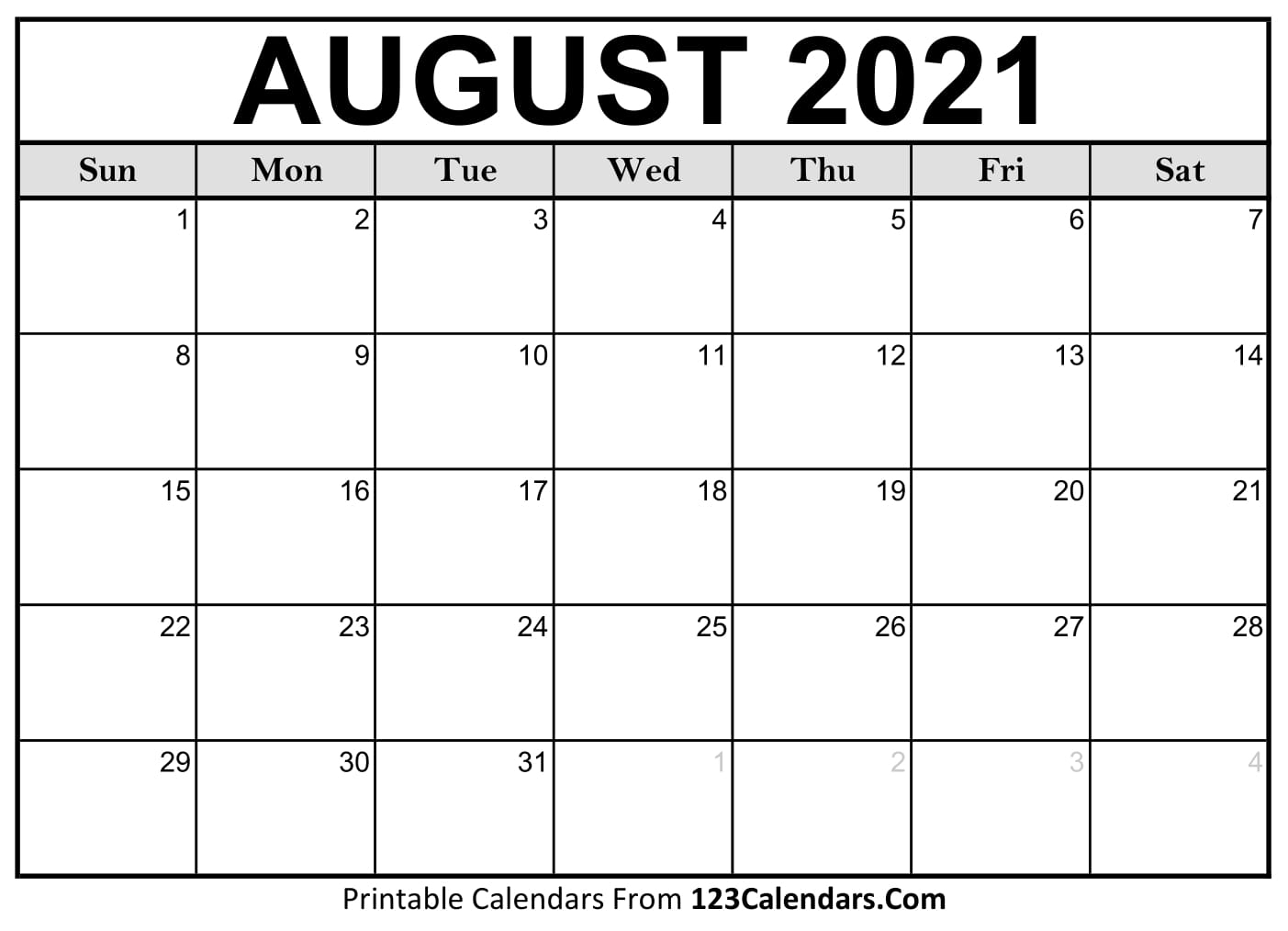 Printable August 2021 Calendar Templates - 123Calendars