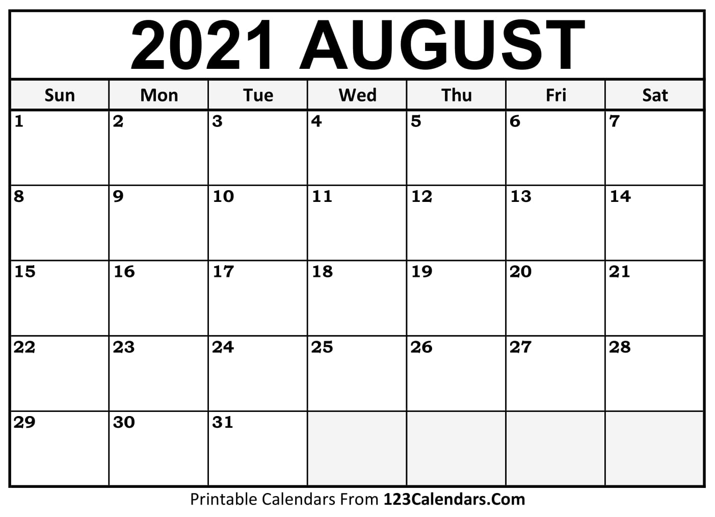 Printable August 2021 Calendar Templates - 123Calendars