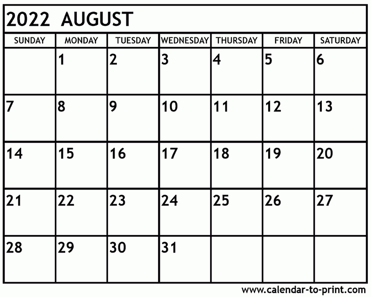 Printable Blank Calendar August 2022 - March 2022 Calendar