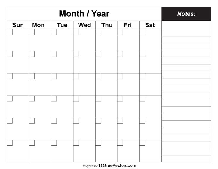 Printable Blank Monthly Calendar With Notes | Blank