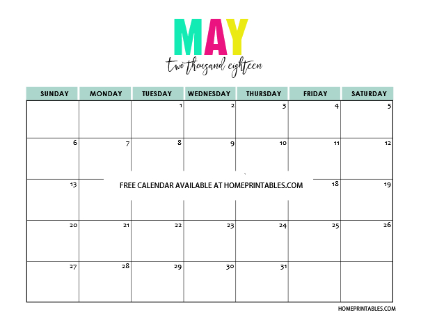 Printable Calendar 2018 In Full Colors: Free To Print!