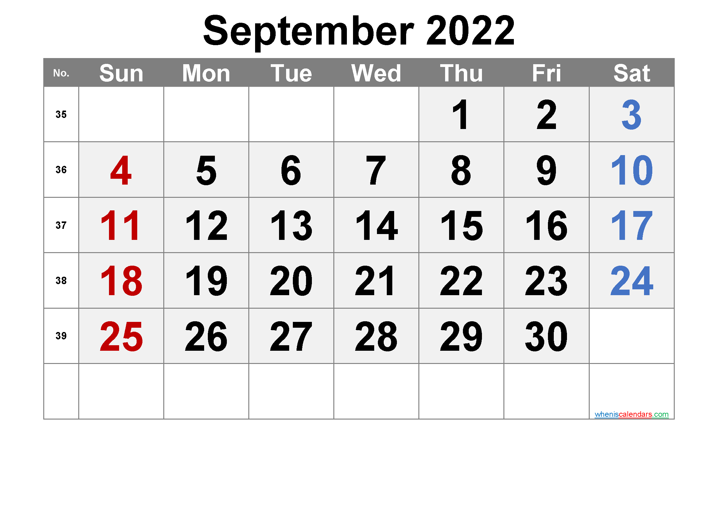 Printable Calendar 2022 September