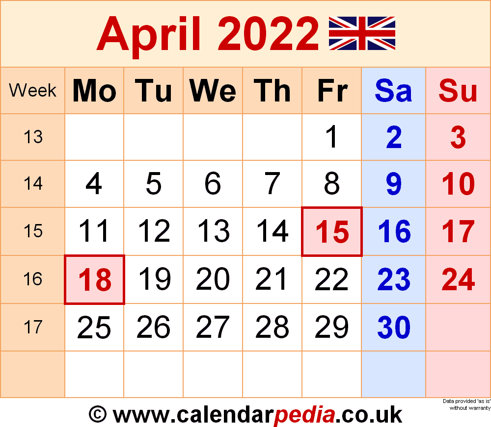 Printable Calendar April 2022 / April 2022 New Zealand