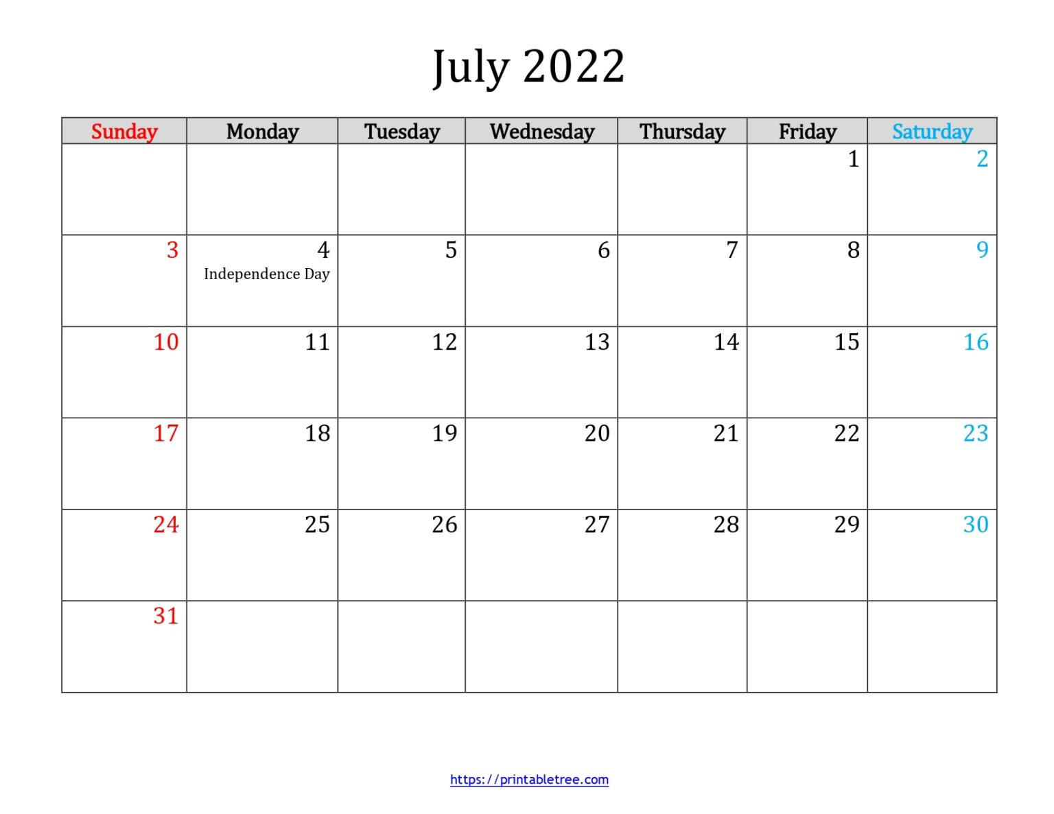 Printable Calendar July 2022 Pdf | Blank Calendar July