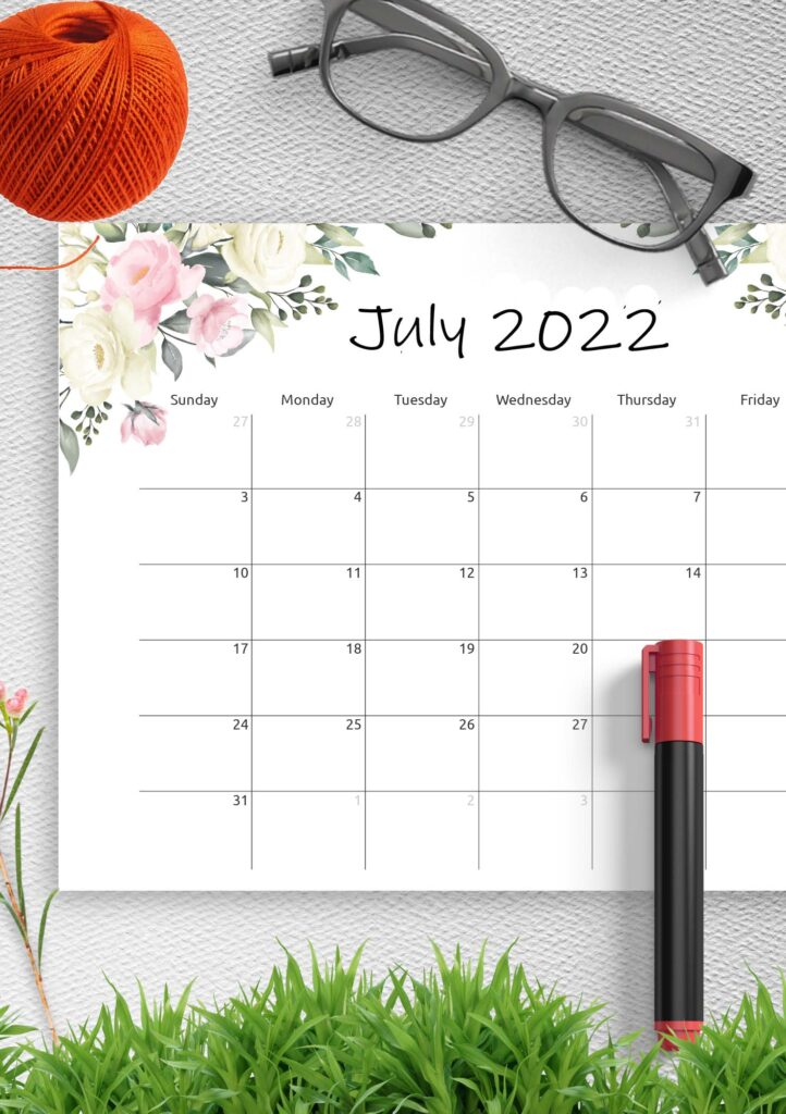 Printable Calendar July 2022 Pdf | Blank Calendar July