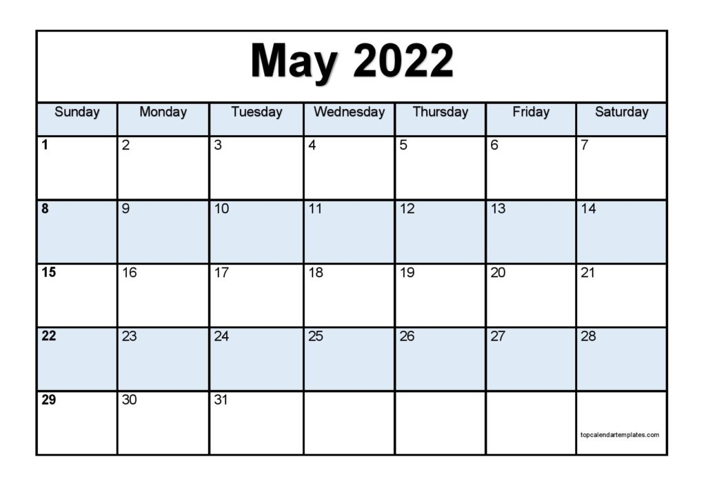 Printable Calendar May 2022 Templates - Pdf, Word, Excel