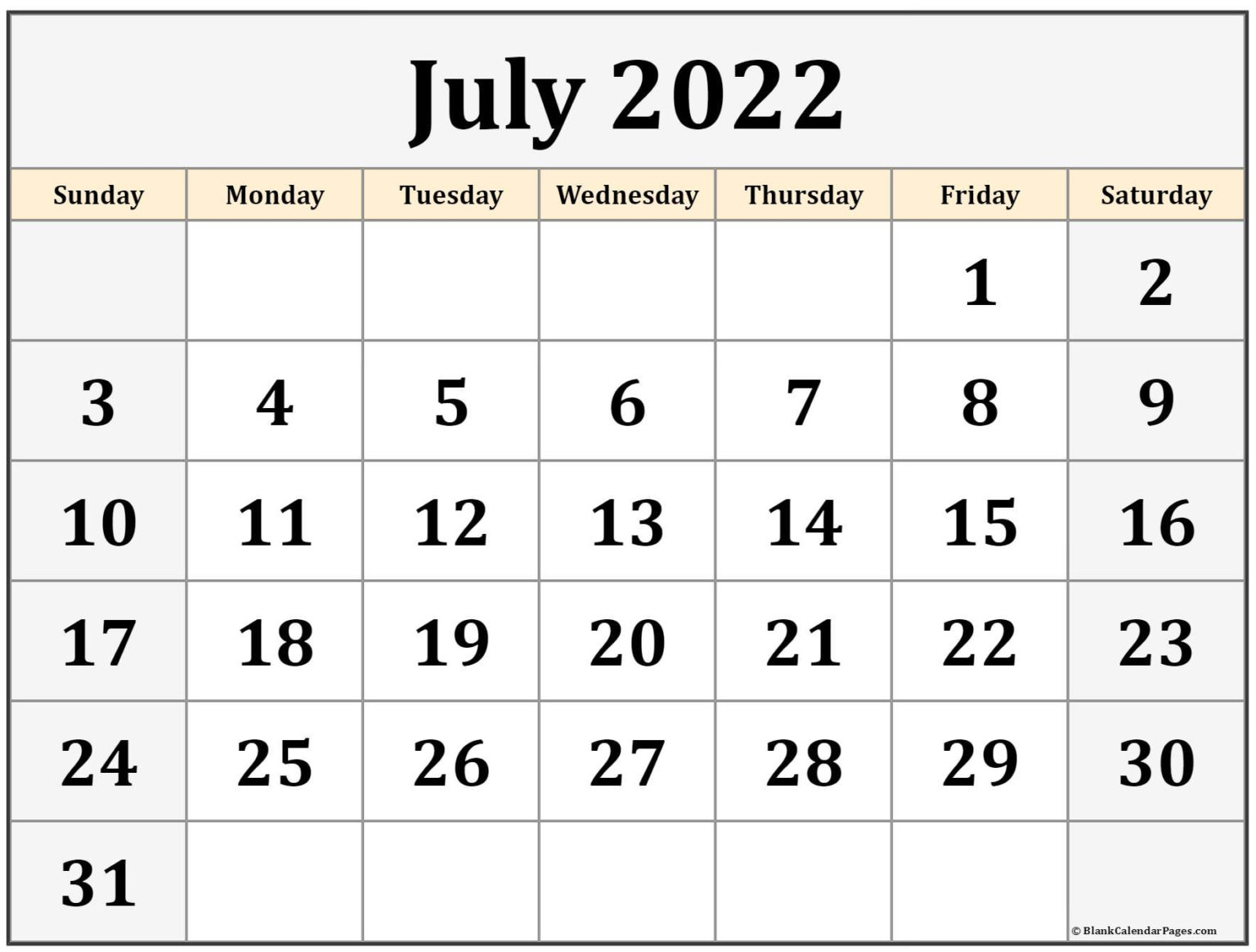 Printable Calendar Page July 2022 - Monthly Calendars