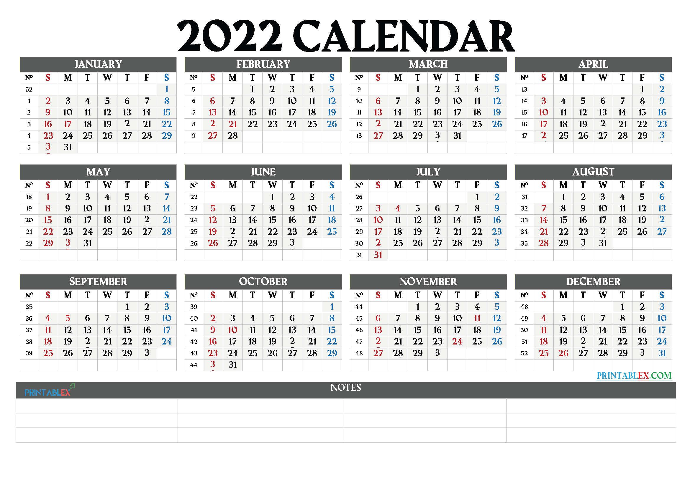 Printable Calendar Templates 2022 - 22Ytw63