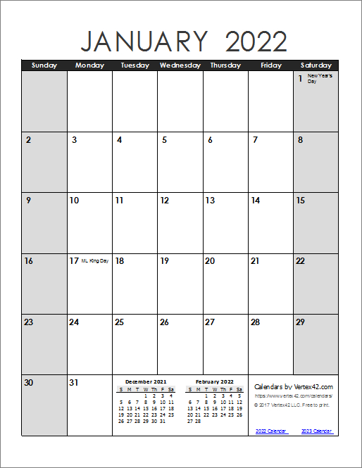 Printable Calendars 2022 Monthly