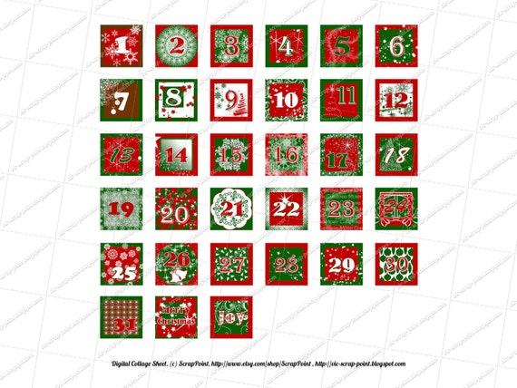 Printable December Daily Numbers 1 1.5 2 &amp; 3 Inch Squares