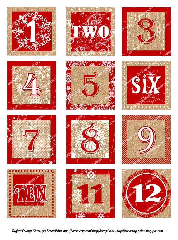 Printable December Daily Numbers Red 3 2 1.5 Or 1 Inch | Etsy