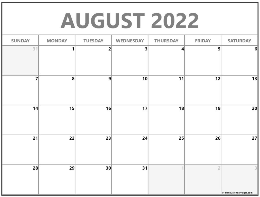 Printable Editable Calendar August 2022 - Calendar Weeks