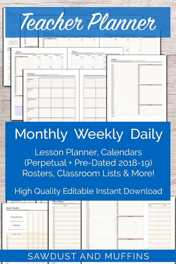 Printable Editable Teacher Planner/ Daily Weekly Monthly
