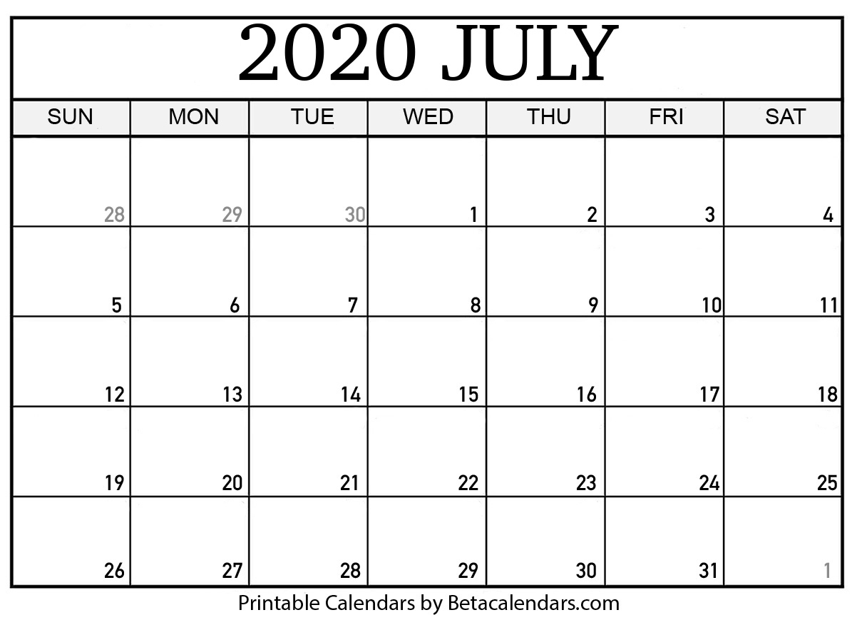 Printable July 2020 Calendar - Beta Calendars