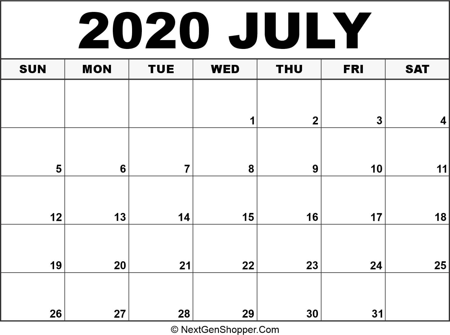 Printable July 2020 Calendar Template - Task Management Guide