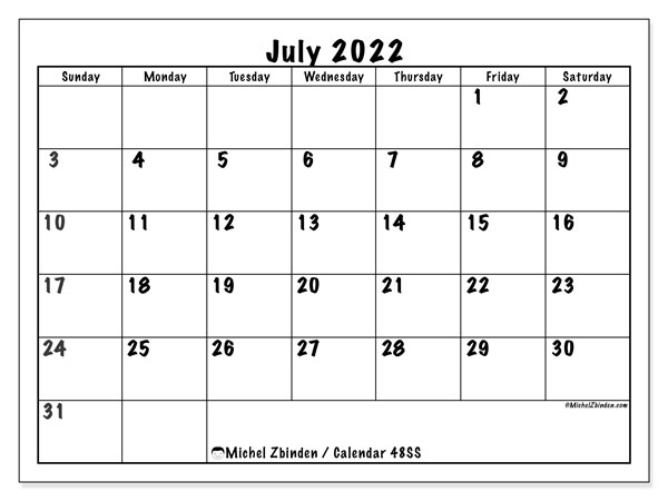 Printable July 2022 &quot;48Ss&quot; Calendar - Michel Zbinden En