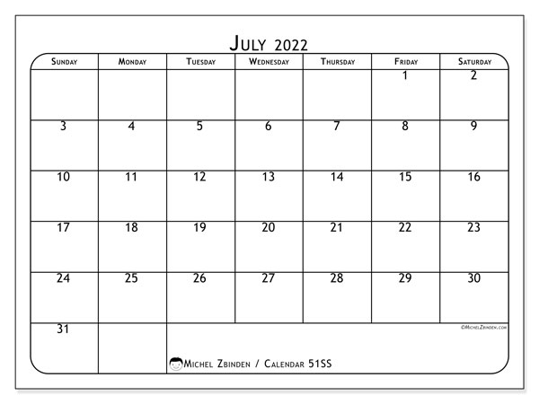 Printable July 2022 &quot;51Ss&quot; Calendar - Michel Zbinden En
