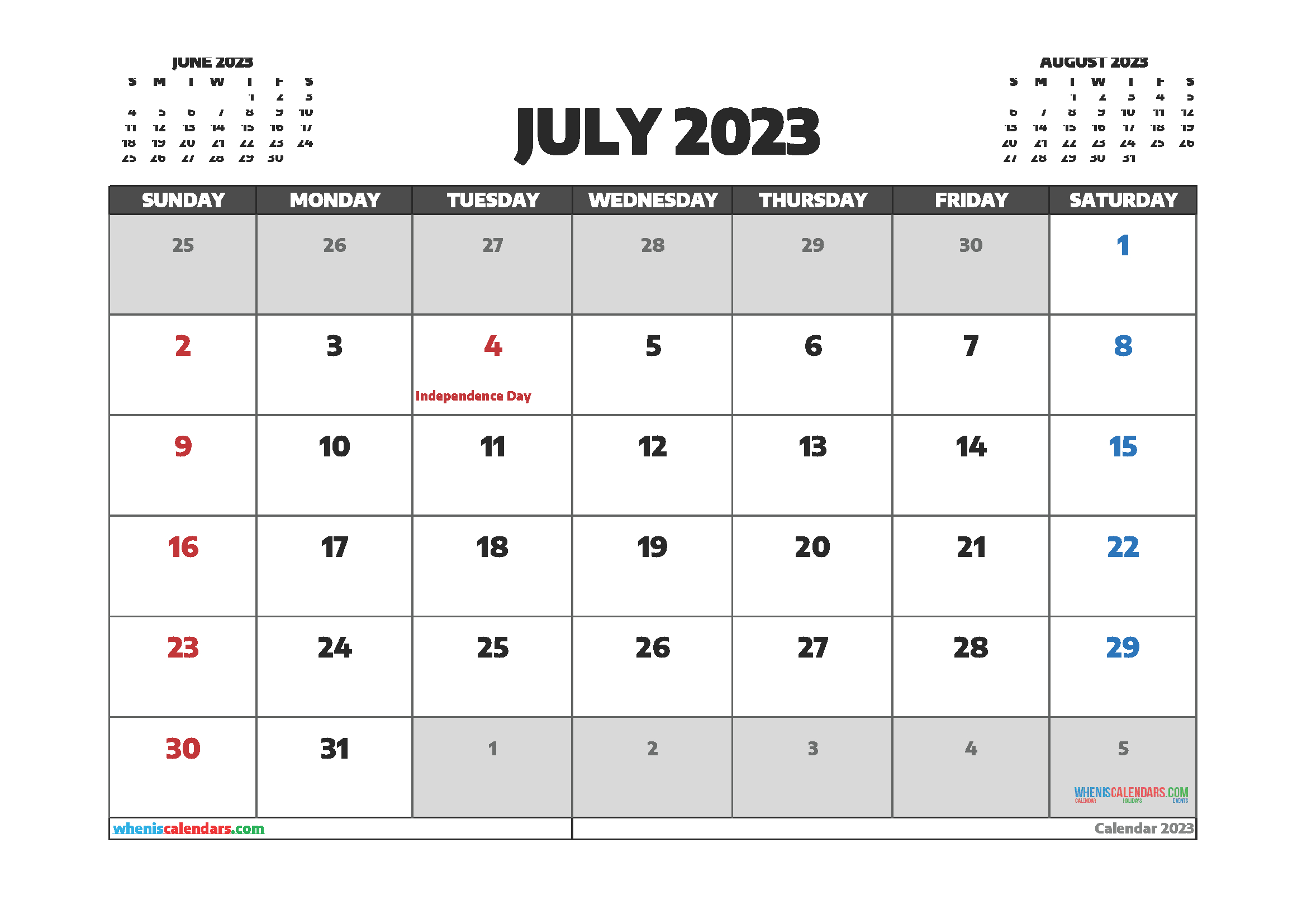 Printable July 2023 Calendar Free - 12 Templates