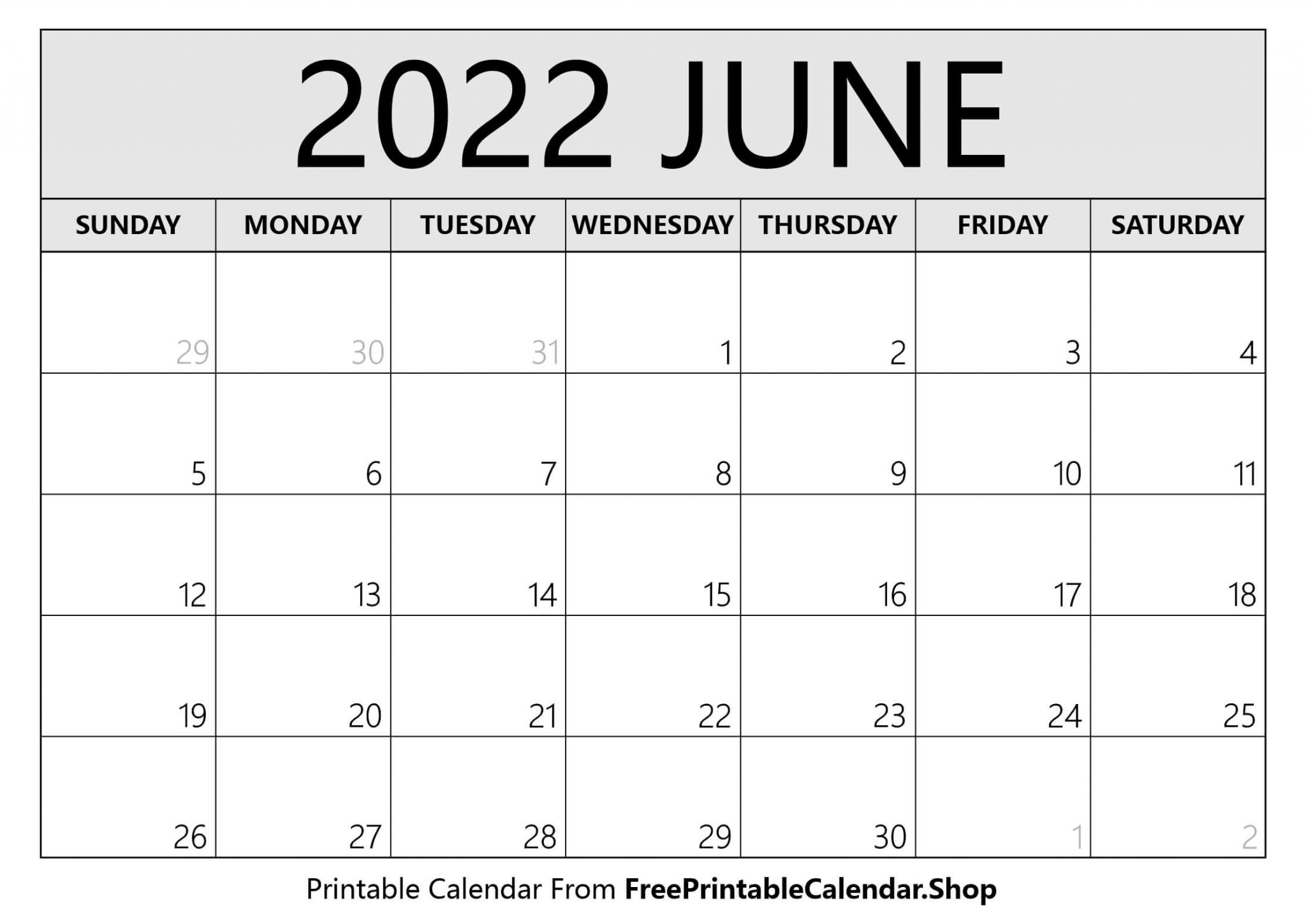 Printable June 2022 Calendar - Pdf &amp; Jpg - Free Shop