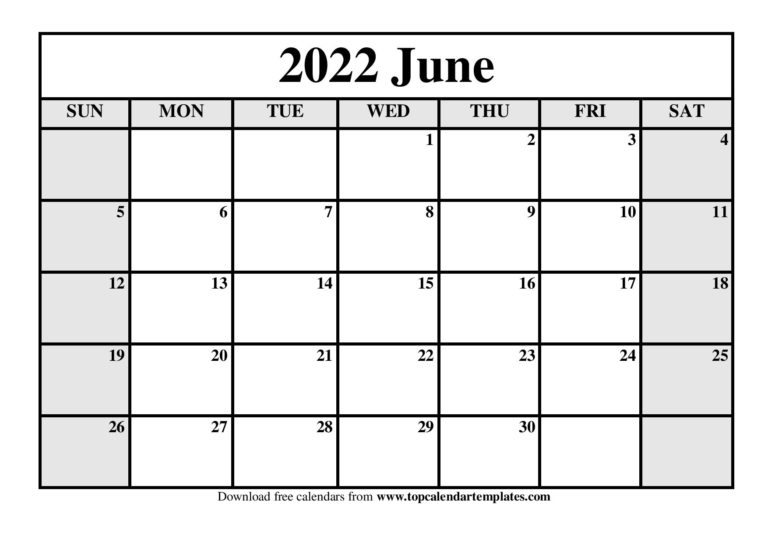 Printable June 2022 Calendar Template (Pdf, Word, Excel)
