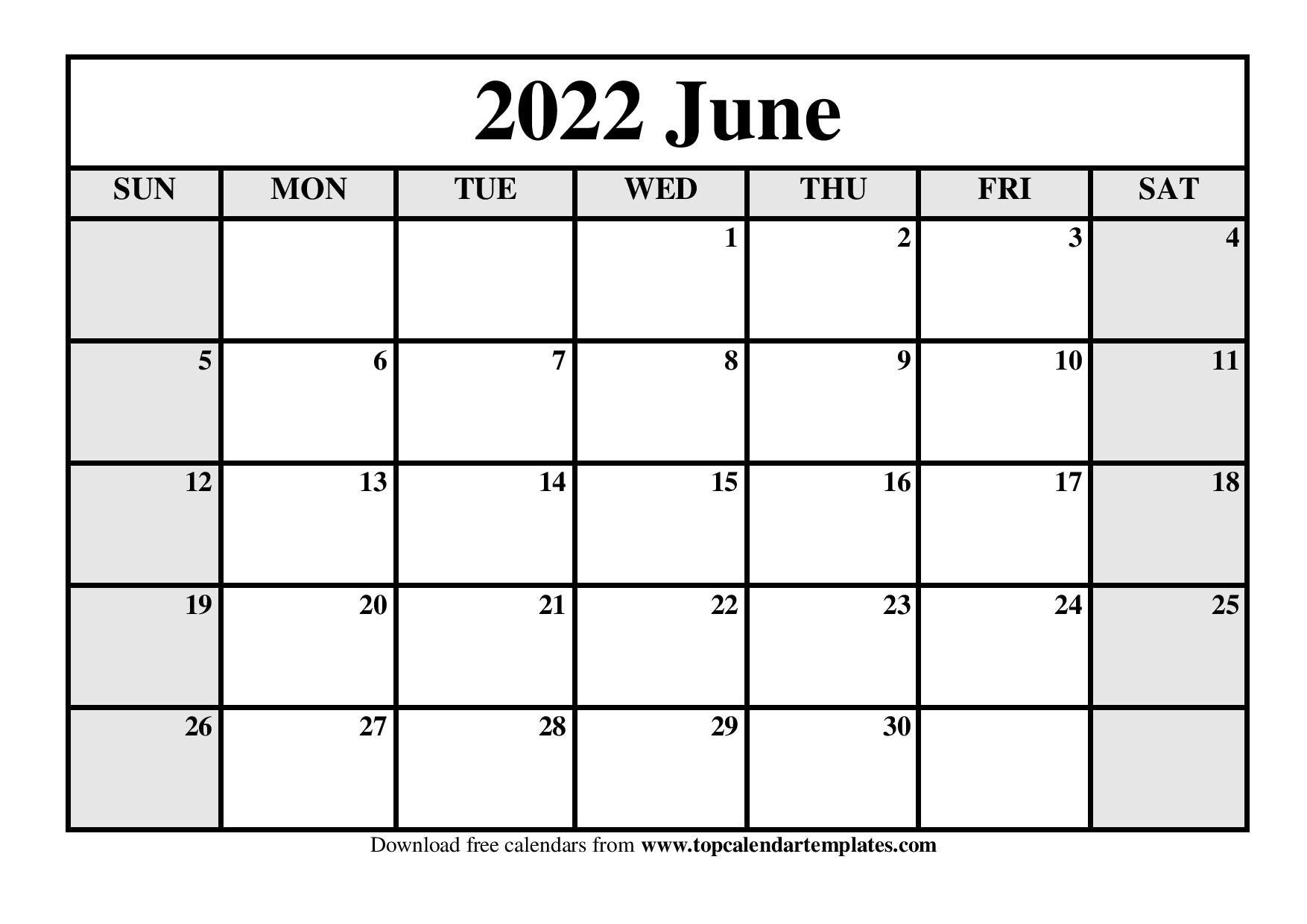 Printable June 2022 Calendar Template (Pdf, Word, Excel)