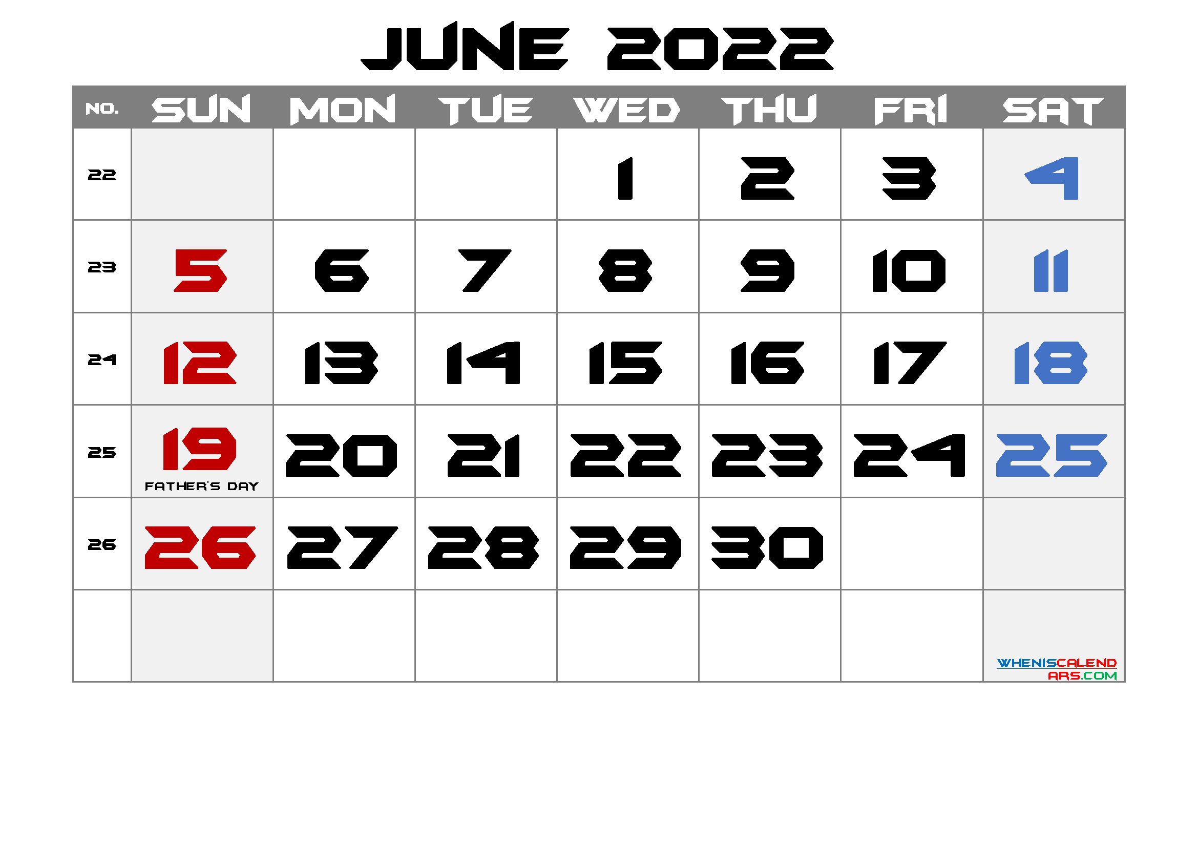 Printable June 2022 Calendar With Holidays