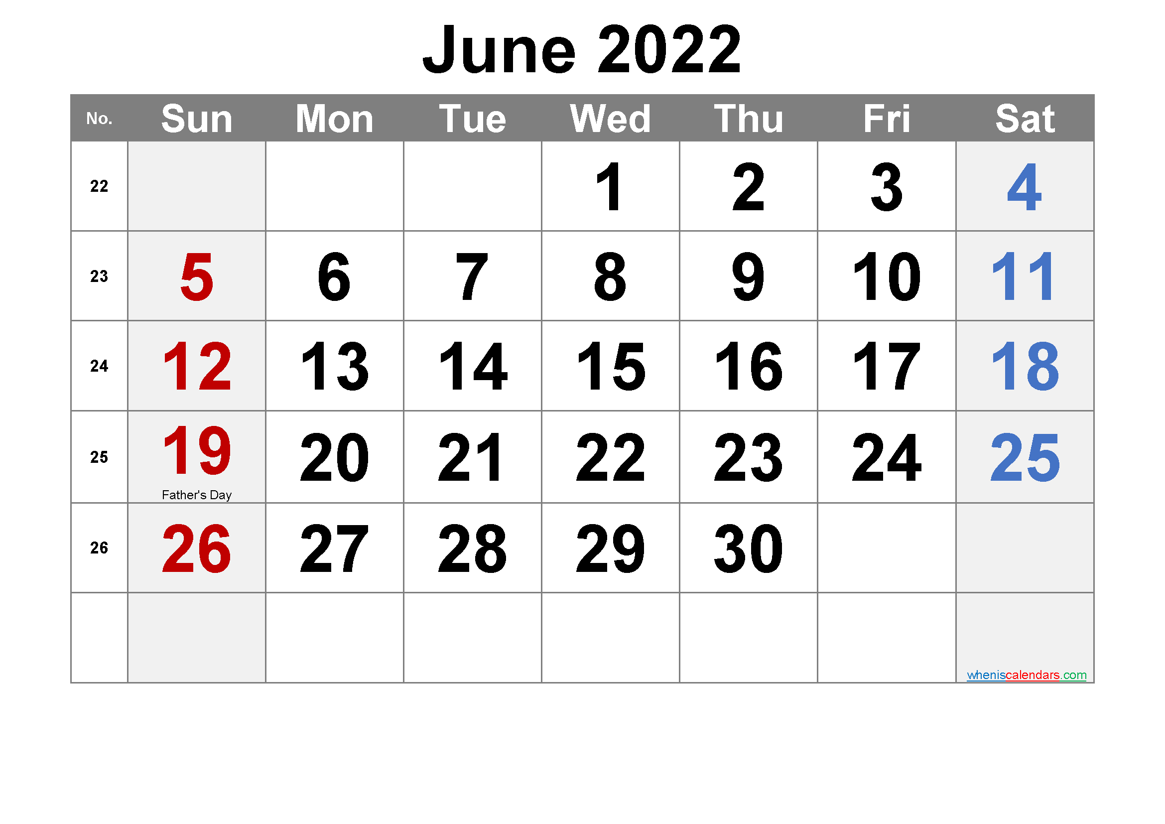 Printable June 2022 Calendar Word-Template No.ar22M18
