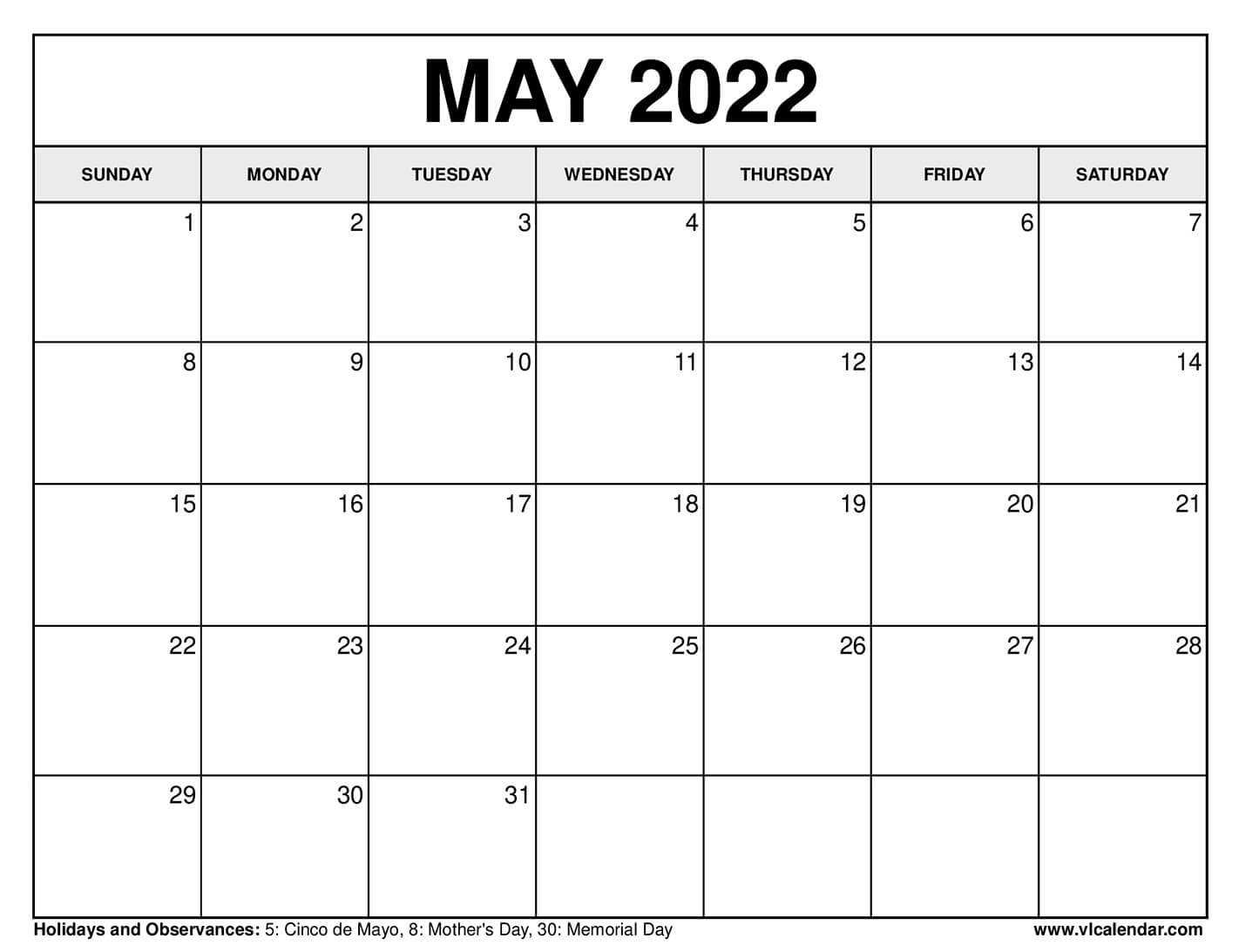 Printable May 2020 Calendars