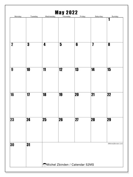 Printable May 2022 &quot;52Ms&quot; Calendar - Michel Zbinden En