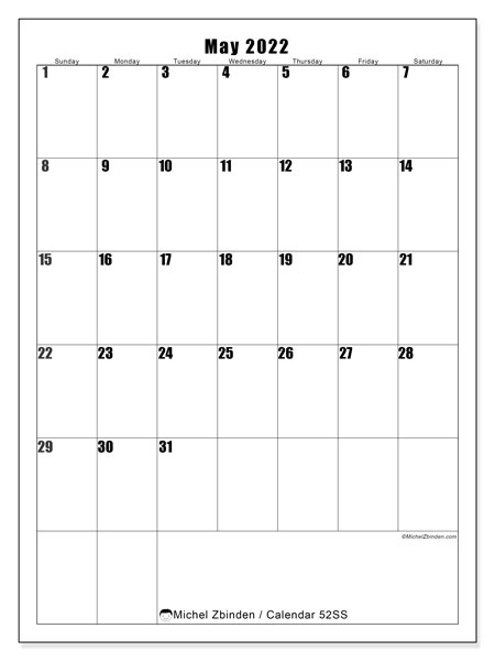 Printable May 2022 &quot;52Ss&quot; Calendar - Michel Zbinden En