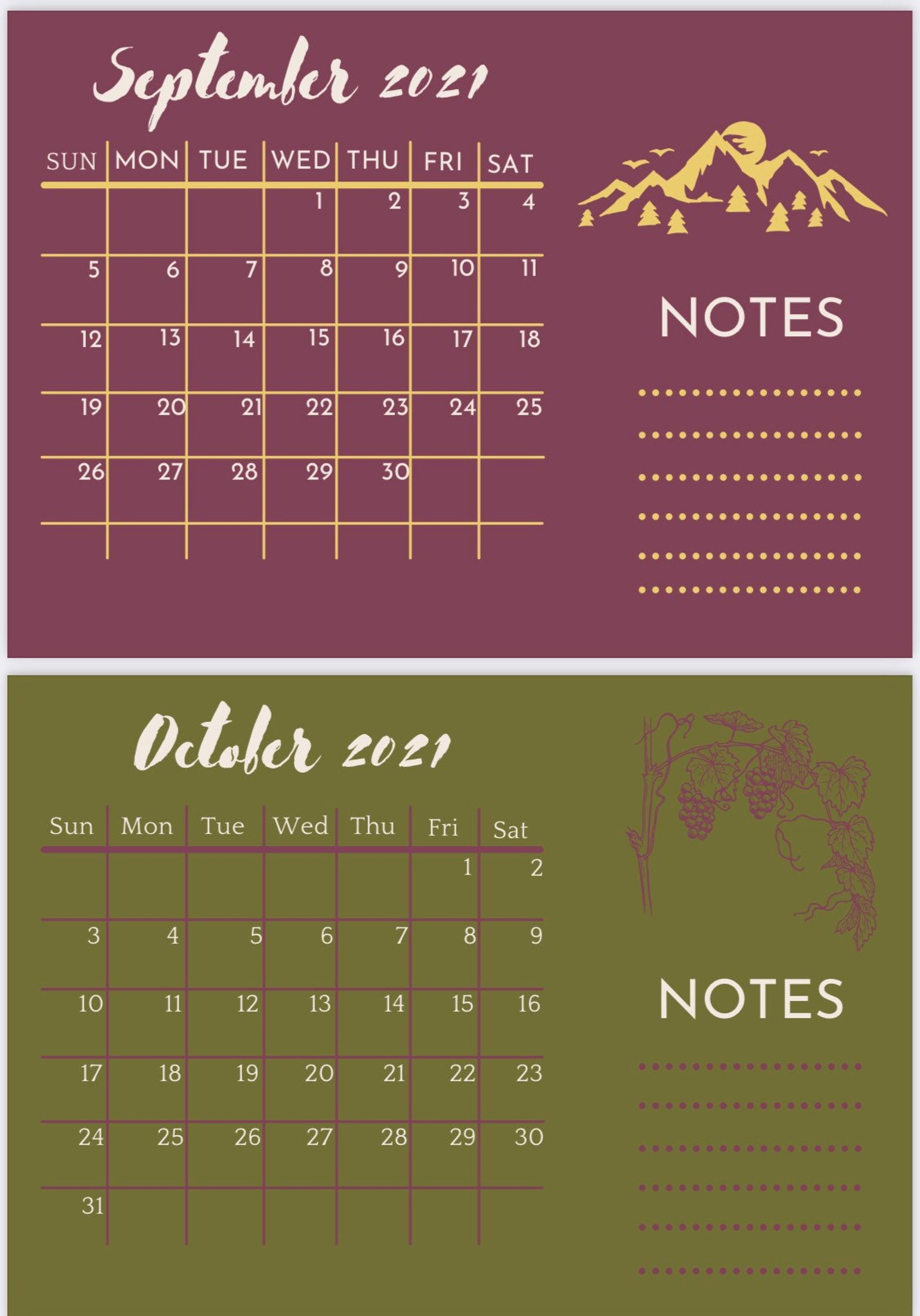 Printable Mid Year Calendar June 2021-May 2022 | Etsy