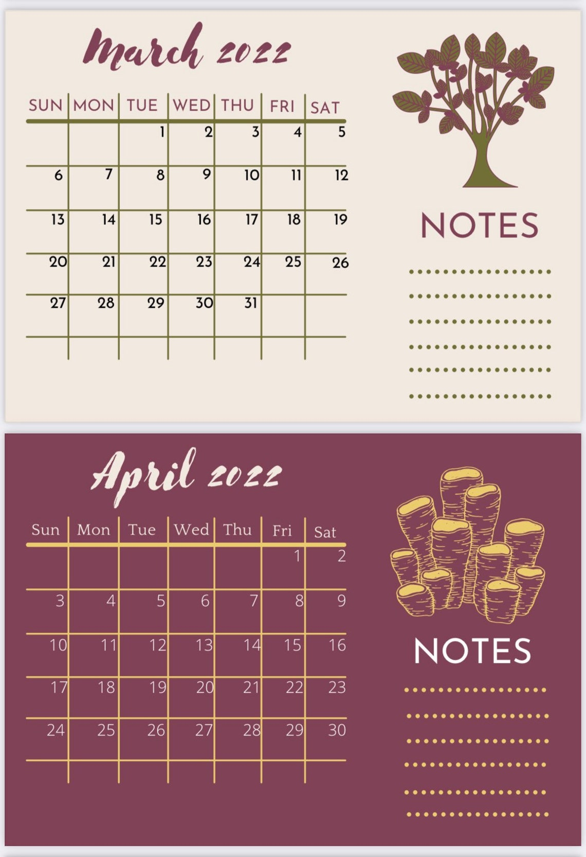 Printable Mid Year Calendar June 2021-May 2022 | Etsy