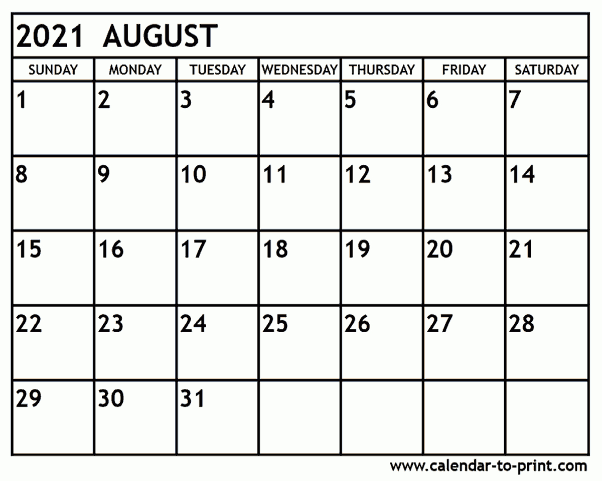Printable Monthly Calendar August 2021 | Free 2021