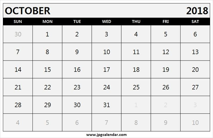 Printable October 2018 Calendar Landscape | Landscape