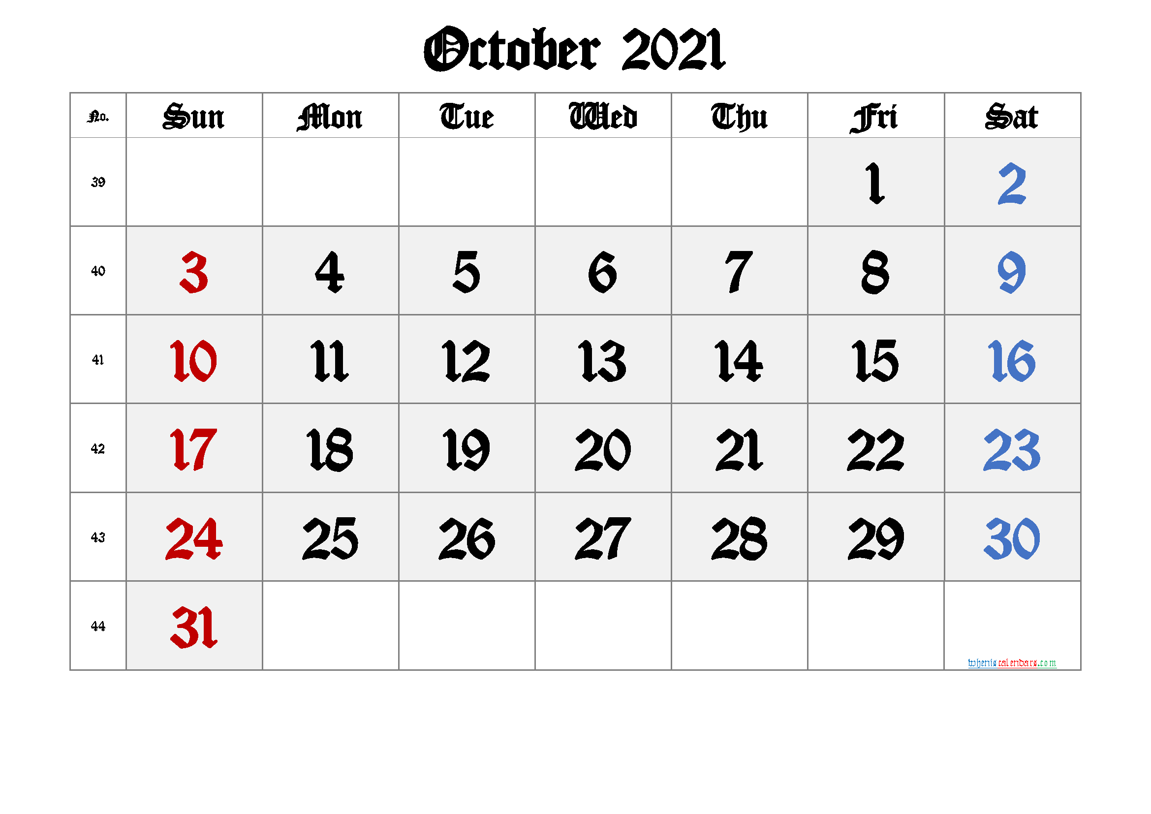 Printable October 2021 Calendar - 2022 Calendar Printable
