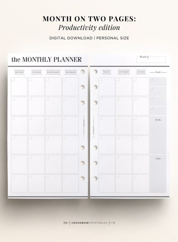 Printable Personal Month On Two Pages Personal Monthly