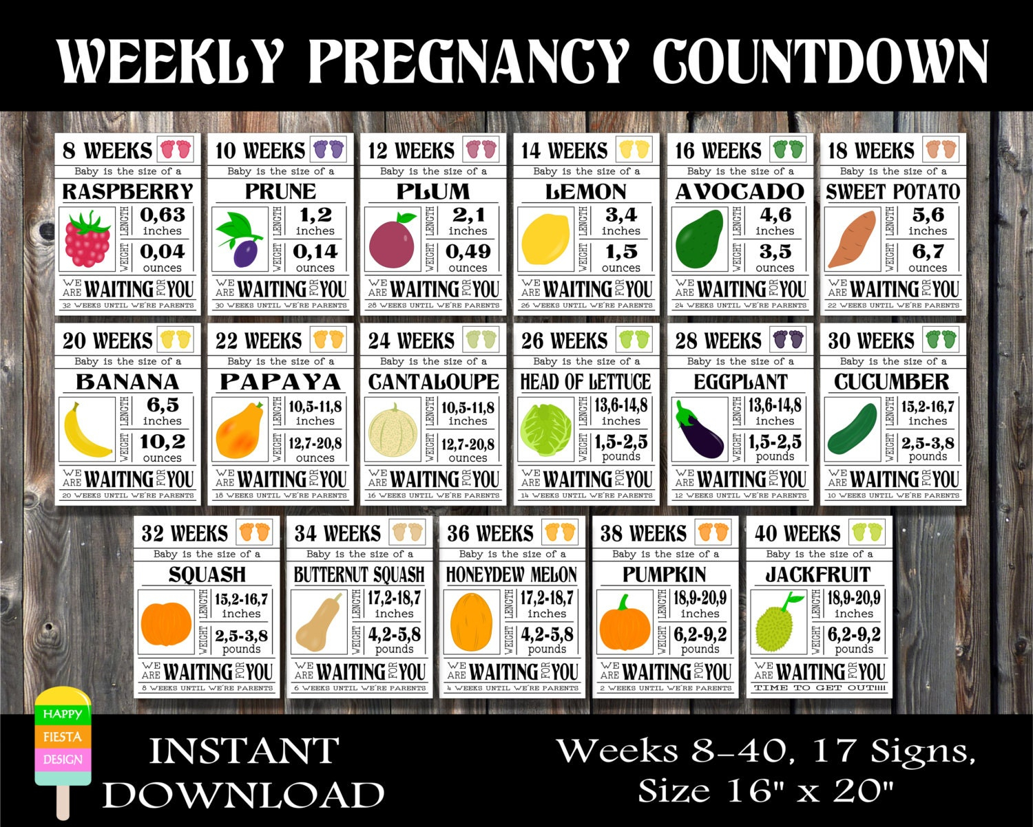 Printable Pregnancy Countdown Signs-Weekly Pregnancy