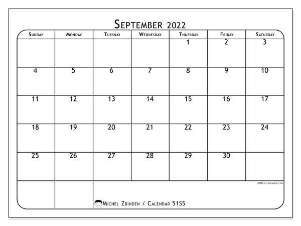 Printable September 2022 &quot;51Ss&quot; Calendar - Michel Zbinden En