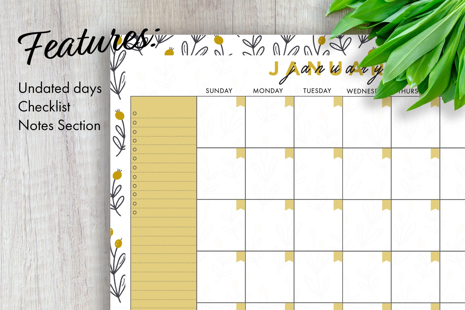 Printable Undated Monthly Calendar : 8.5 X 11 In | Etsy
