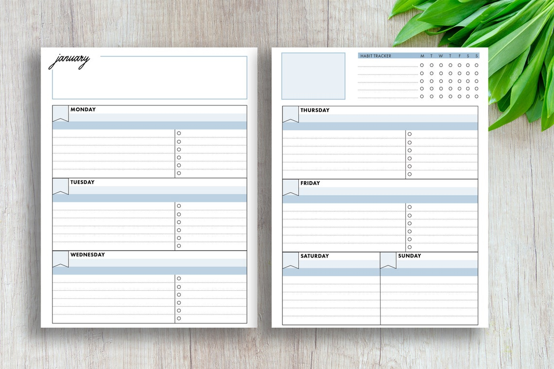 Printable Undated Weekly Calendar Horizontal : 2 Page