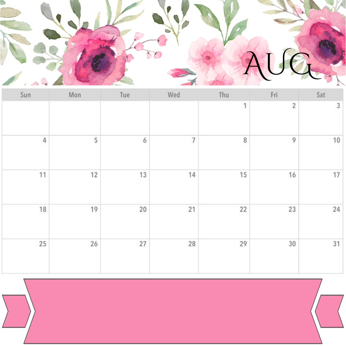 Printables - Planner - August 2019 Calendar Monthly Weekly